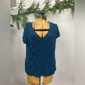 Alfani Teal Crochet Blouse